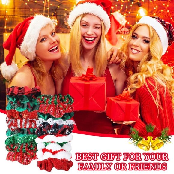 Christmas Hair Scrunchies Bulk 100 pcs Soft Elastic Sequin Plaid Holiday Accesso main image 5